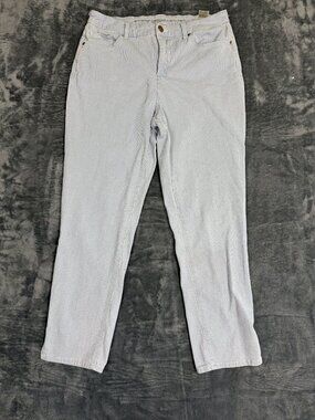 Chicos So Slimming Girlfriend Slim Leg Ankle Pants Blue/White Striped Size 10
